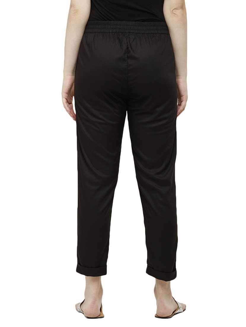 black solid cigarette pants trouser - 18025110 -  Standard Image - 2
