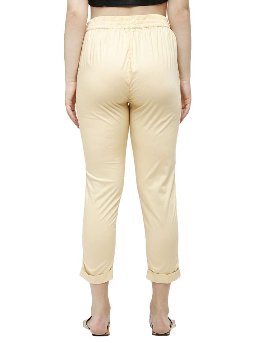 beige solid cigarette pants trouser - 18025111 -  Standard Image - 2