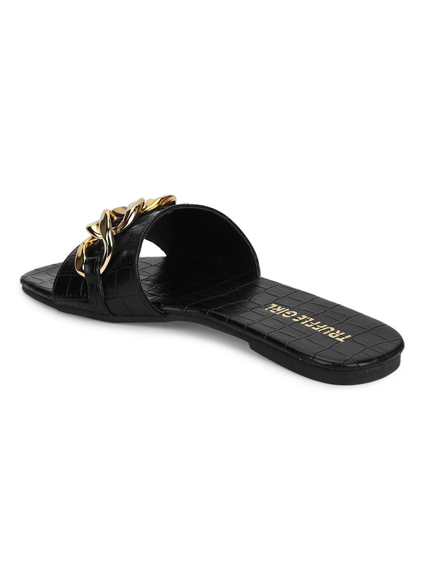 black pu slip on sandals - 18025824 -  Standard Image - 2