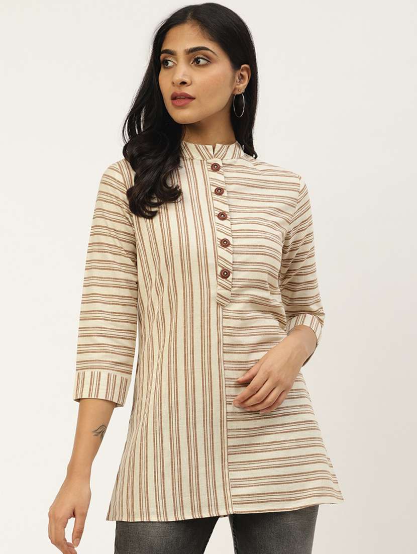mandarin neck striped top 