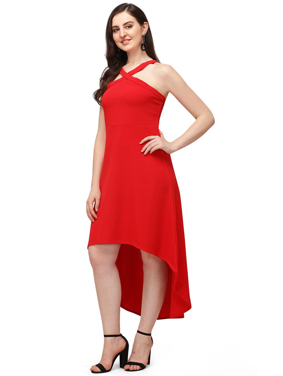 halter neck asymmetric dress - 18026719 - Standard Image - 2
