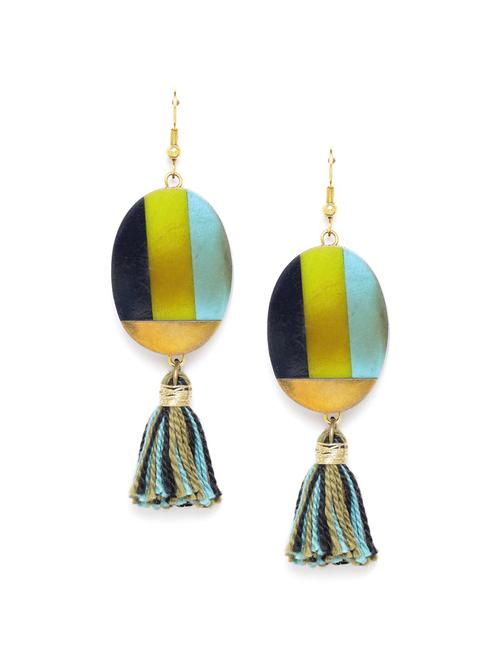 lime green & blue resin print tasseled oval drop earrings - 18026780 - Standard Image - 0