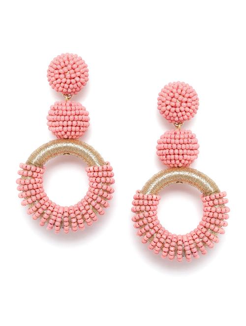 pink & gold-toned beaded circular drop earrings - 18026789 - Standard Image - 0