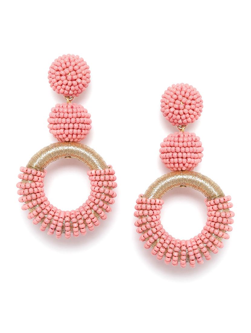 pink & gold-toned beaded circular drop earrings - 18026789 - Zoom Image - 0