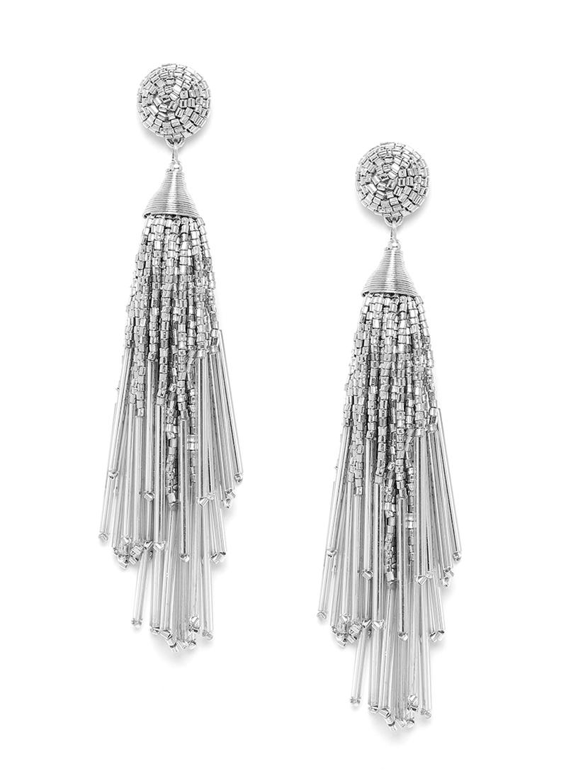 silver-plated beaded tasseled contemporary drop earrings - 18026790 - Zoom Image - 0