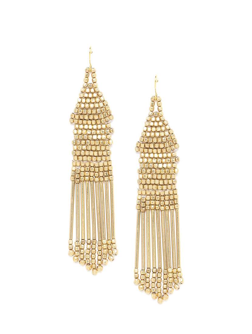 gold-plated beaded tasseled drop earrings