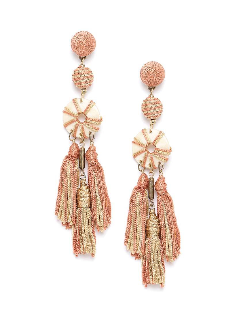 peach-colored  tasseled geometric drop earrings