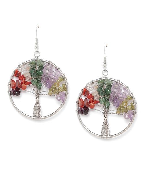  multicolored silver-plated agate-studded circular drop earrings - 18026807 -  Standard Image - 0