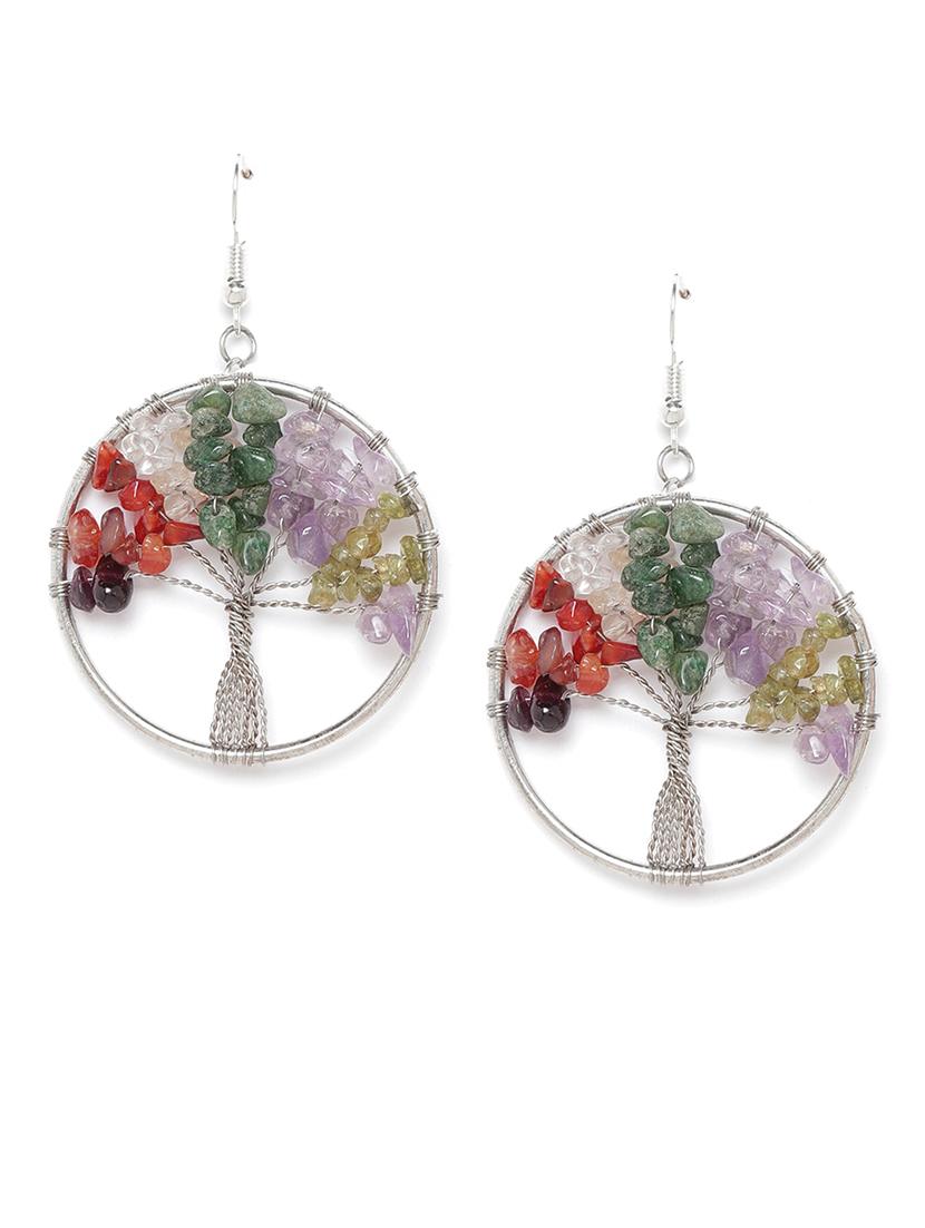  multicolored silver-plated agate-studded circular drop earrings - 18026807 -  Zoom Image - 0