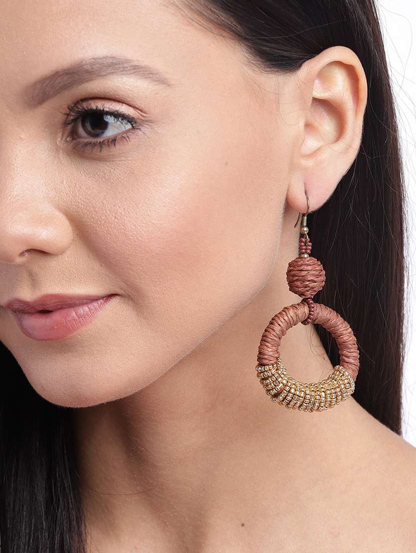 brown & gold-toned beaded circular drop earrings - 18026810 -  Standard Image - 2