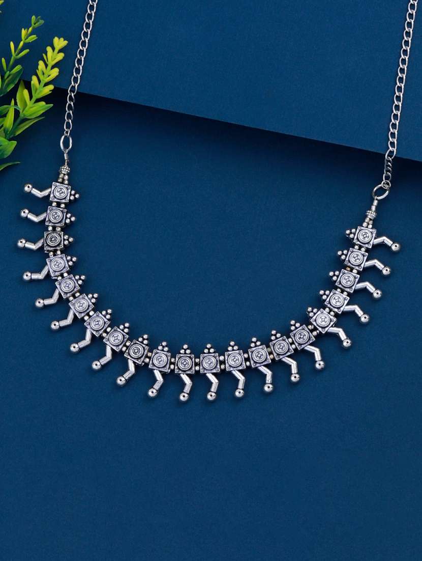 traditional adjustable silver oxidized necklace