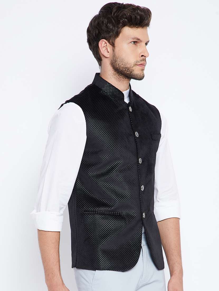 black self design nehru jacket - 18027190 - Standard Image - 2