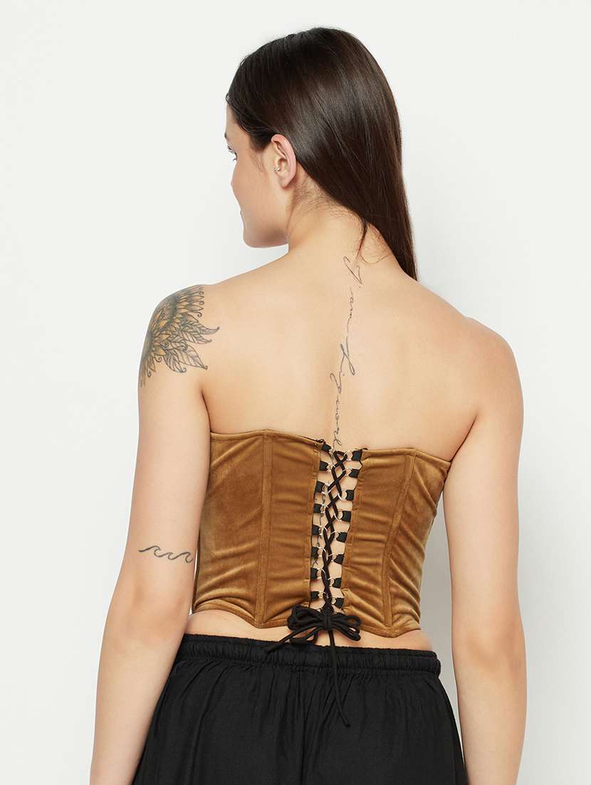 brown solid corset bra - 18028482 -  Standard Image - 2