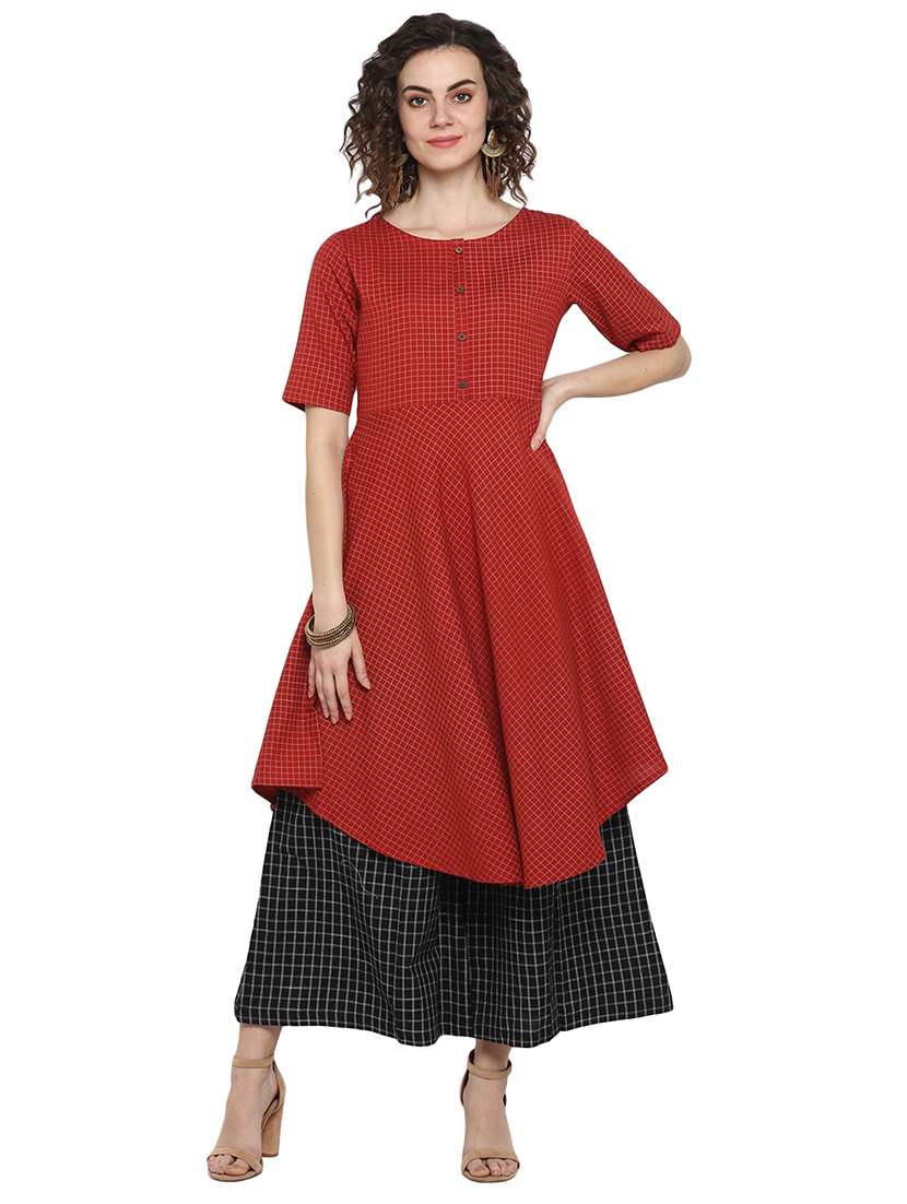 maroon cotton flared kurta