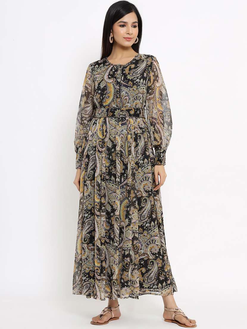 black chiffon flared ethnic dress