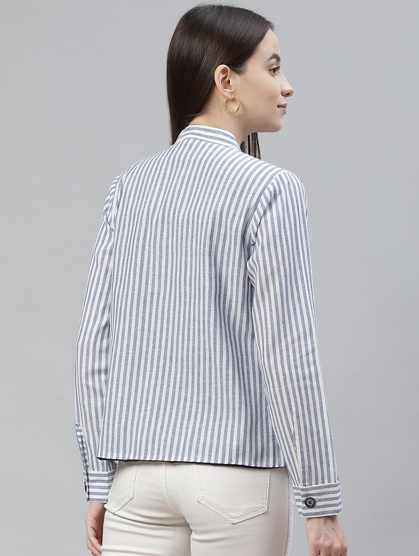 mandarin neck striped jacket - 18029750 - Standard Image - 2