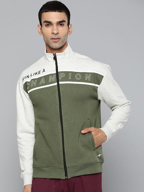 olive green color block casual jacket - 18030086 -  Standard Image - 0