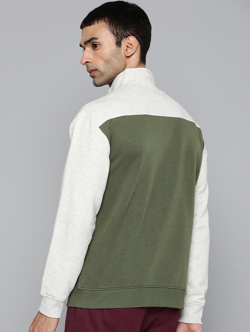 olive green color block casual jacket - 18030086 - Standard Image - 2