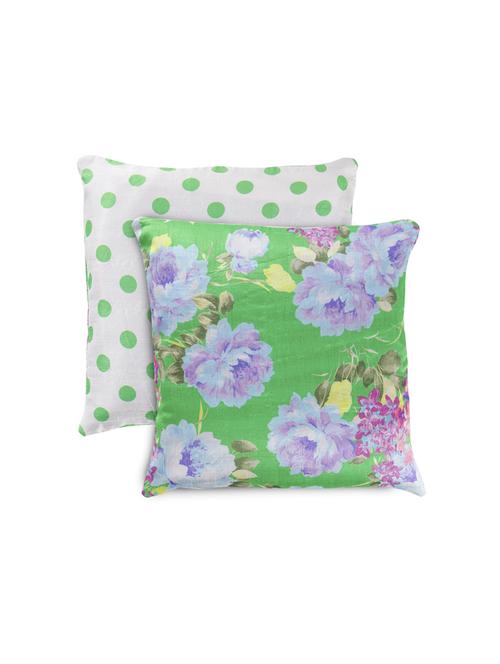 floral printed recycle polyster decorative 1 piece pillow/cushion cover green color (16x16) inches - 18030122 - Standard Image - 0