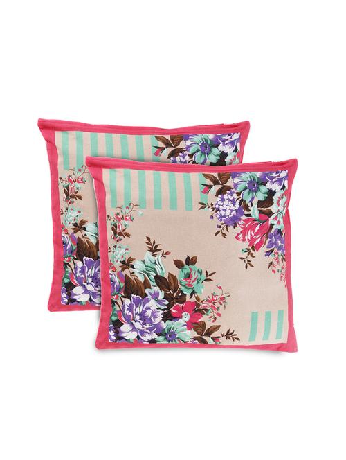 floral printed 100% cotton decorative 1 piece pillow/cushion cover pink color (16x16) inches - 18030124 -  Standard Image - 0