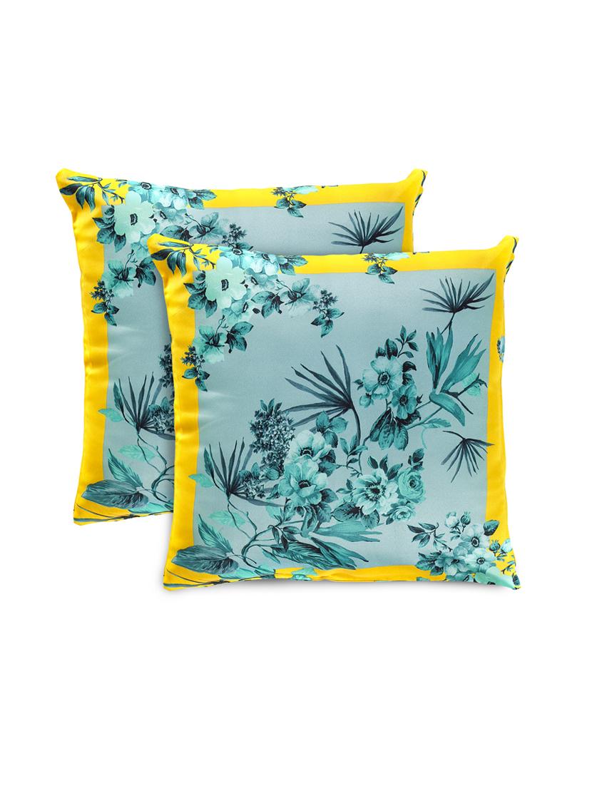 floral printed recycle decorative 1 piece pillow/cushion cover lemon color (16x16) inches - 18030125 -  Zoom Image - 0
