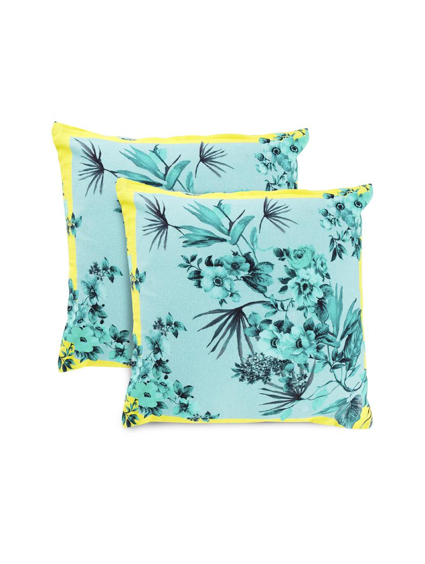 floral printed 100% cotton decorative 1 piece pillow/cushion cover yellow color (16x16) inches - 18030126 - Zoom Image - 0