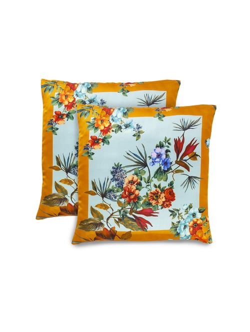 floral printed recycle polyster decorative 1 piece pillow/cushion cover golden-green color (16x16) inches - 18030127 - Standard Image - 0