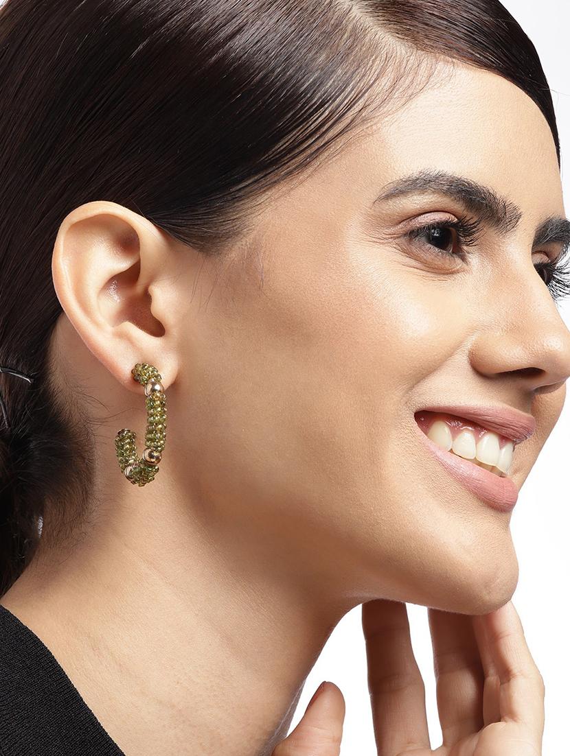 green & gold-toned crescent shaped half hoop earring - 18030193 - Standard Image - 2
