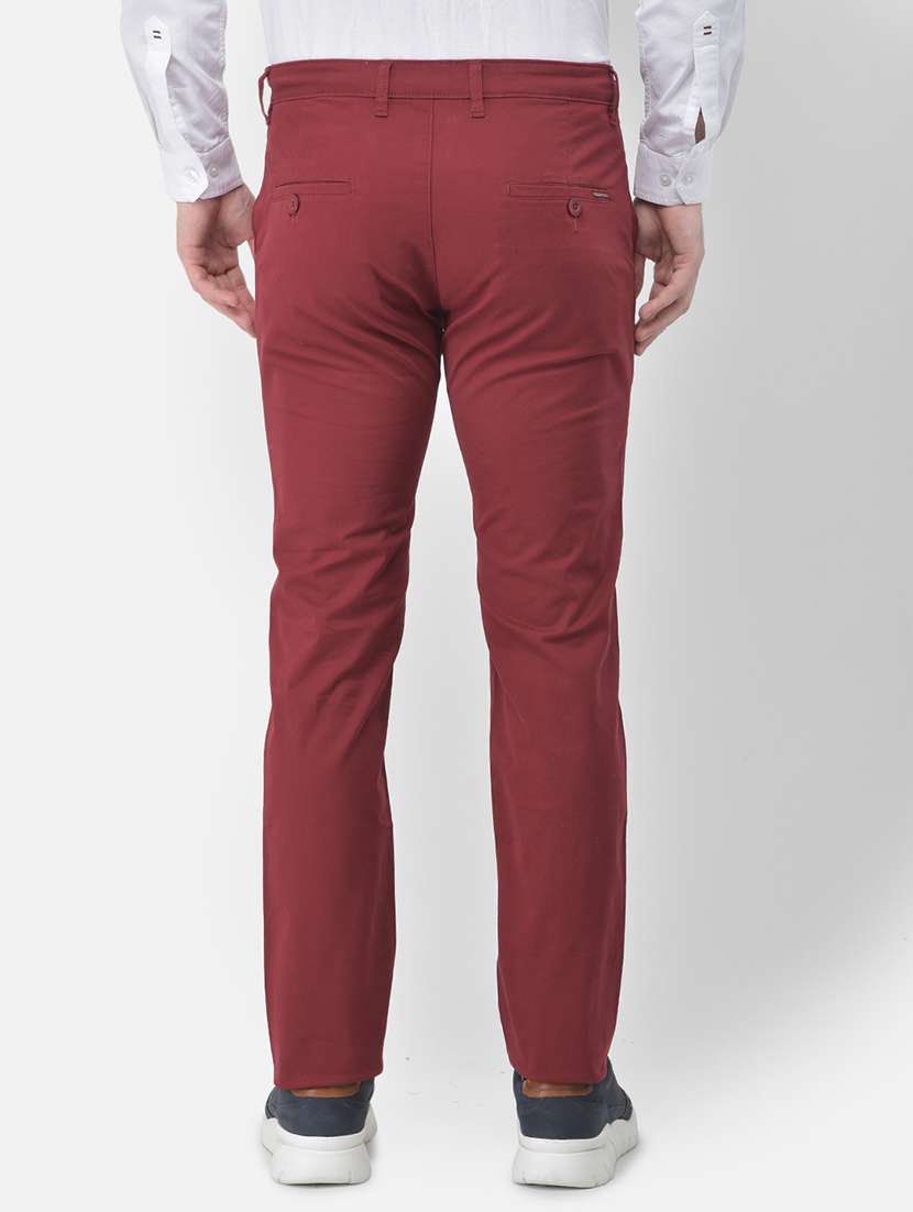 maroon solid flat front casual trouser - 18030355 -  Standard Image - 2