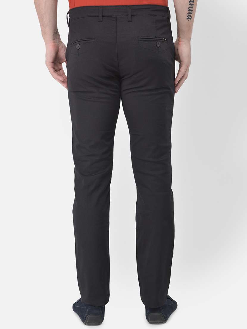 black solid flat front casual trouser - 18030359 - Standard Image - 2