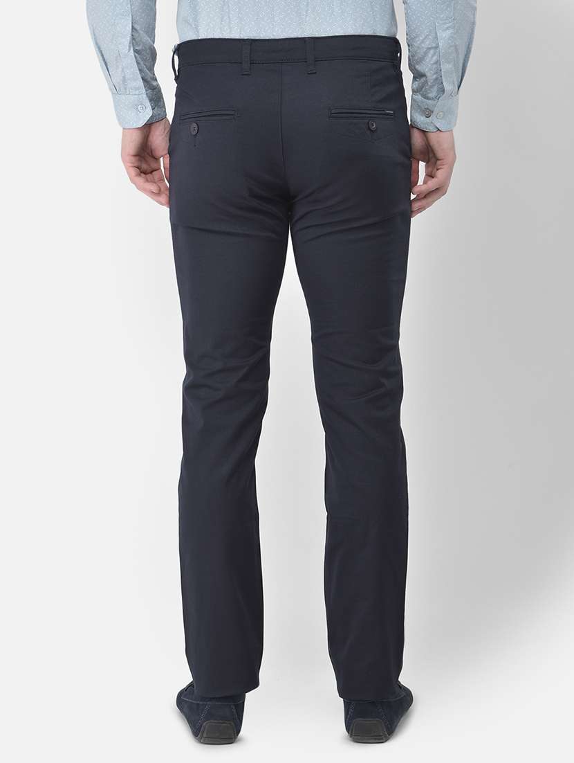 navy blue solid flat front casual trouser - 18030360 -  Standard Image - 2