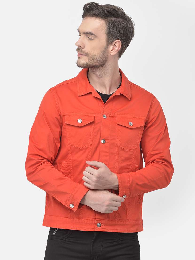 red solid denim jacket