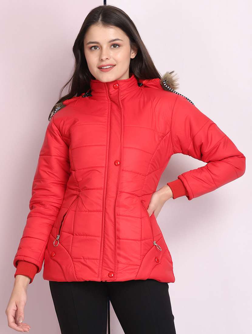 women solid long sleeve quilted jacket 