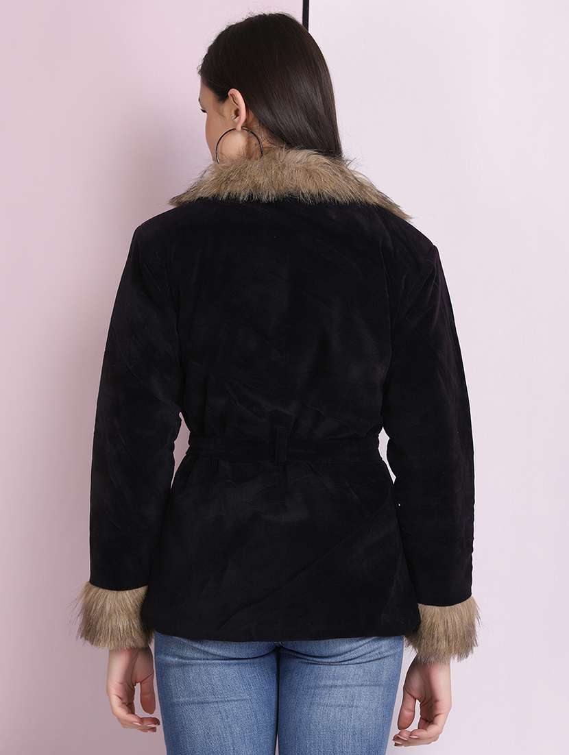 shirt collar solid fur jacket - 18030417 -  Standard Image - 2
