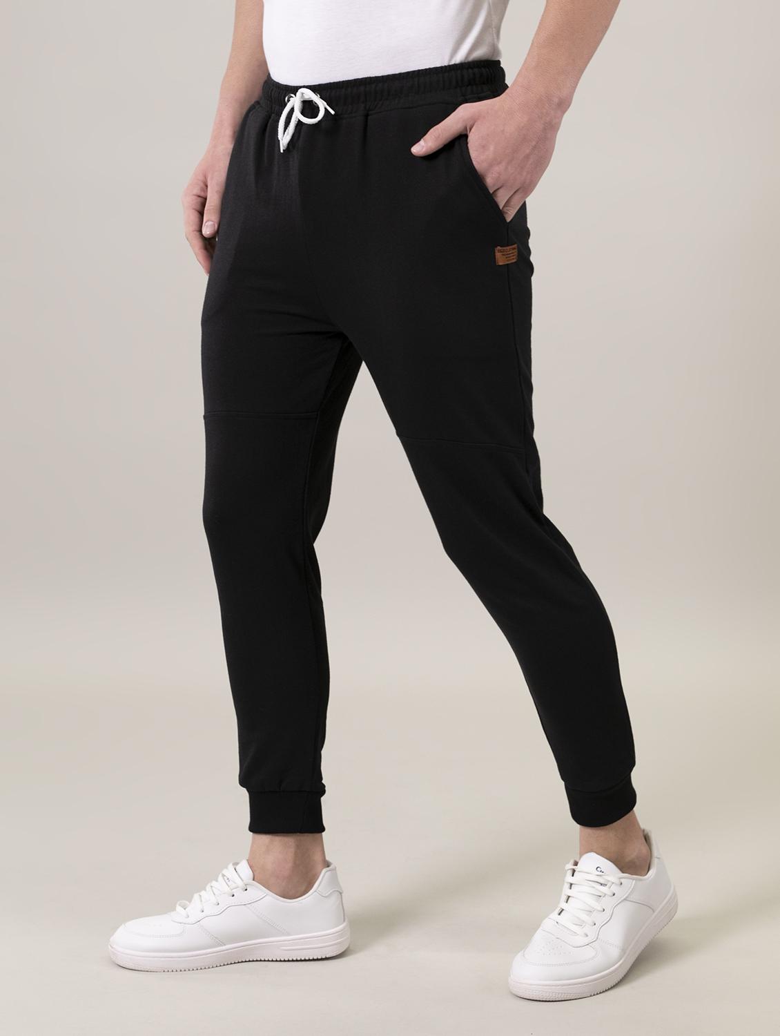 men black solid mid rise joggers - 18030785 - Standard Image - 2