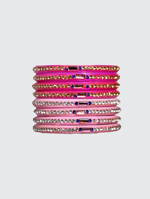 handmade glass pink and pitch bangles set of 8 - 18031723 - Standard Image - 0
