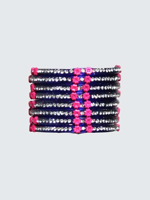 handmade blue glass flower bangles set of 8 - 18031725 - Standard Image - 0