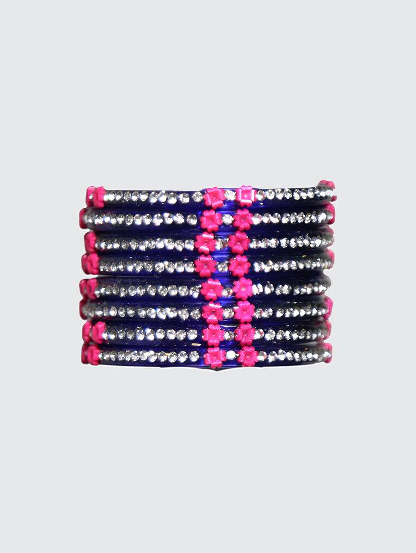 handmade blue glass flower bangles set of 8 - 18031725 - Zoom Image - 0