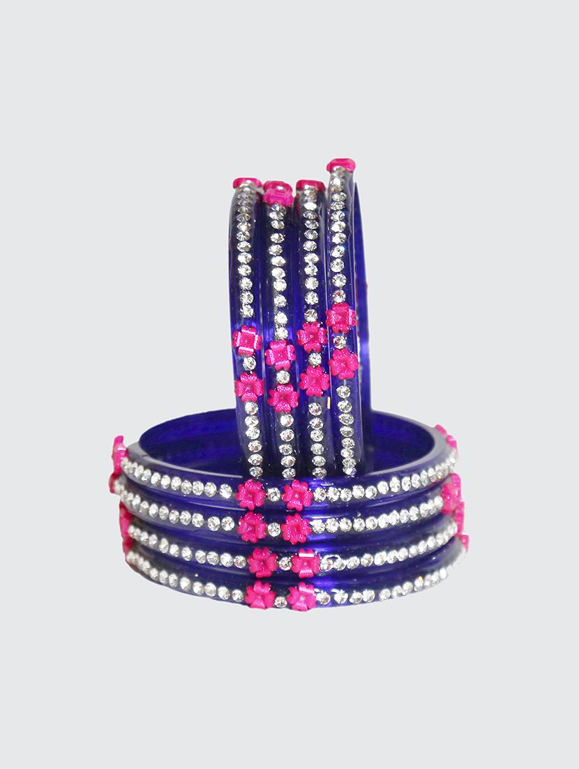 handmade blue glass flower bangles set of 8 - 18031725 - Standard Image - 2