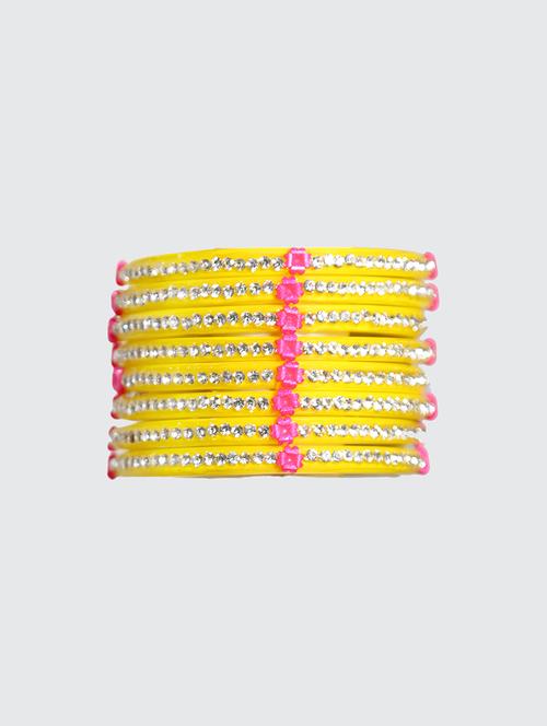 handmade yellow glass flower bangles set of 8 - 18031726 - Standard Image - 0