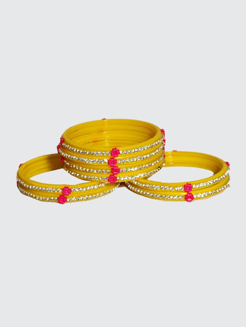 handmade yellow glass flower bangles set of 8 - 18031726 - Standard Image - 2