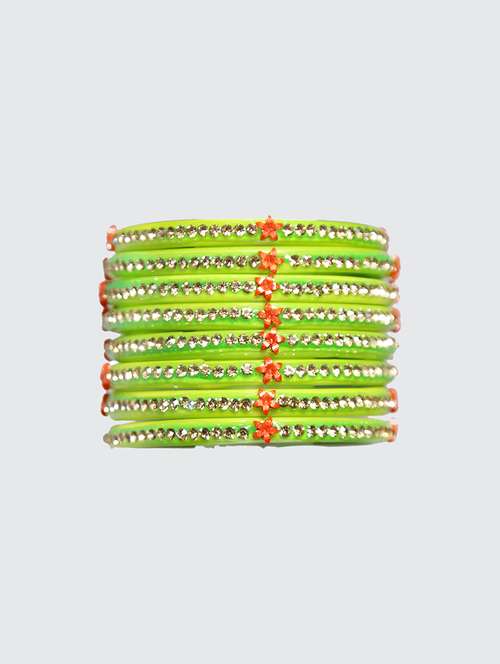 handmade green glass flower bangles set of 8 - 18031727 - Standard Image - 0