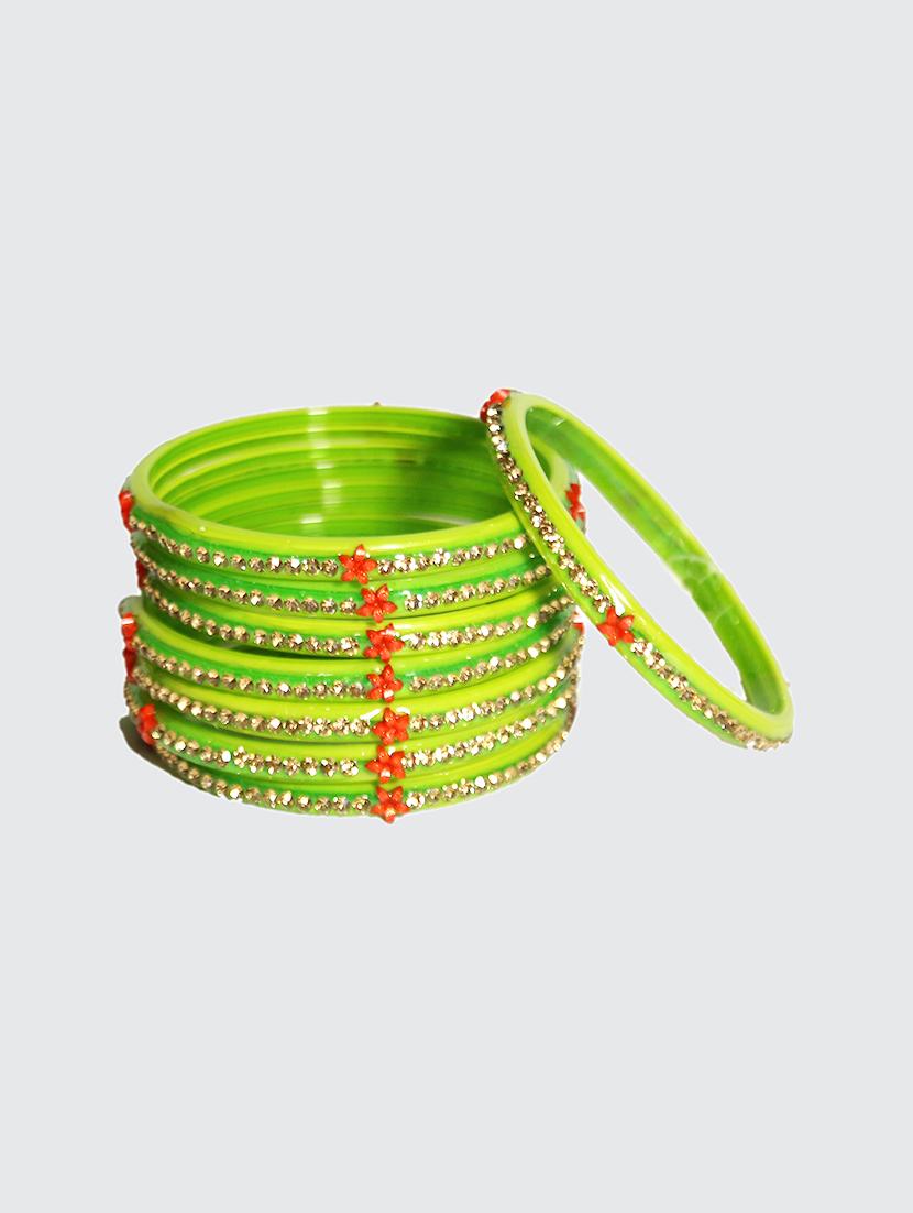 handmade green glass flower bangles set of 8 - 18031727 - Standard Image - 2