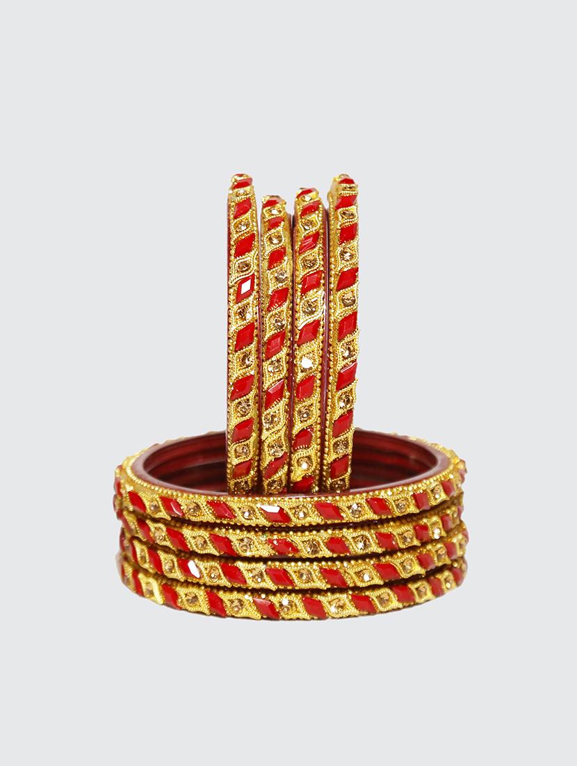 handmade traditional bangle red & golden beets set of 8 - 18031733 - Standard Image - 2