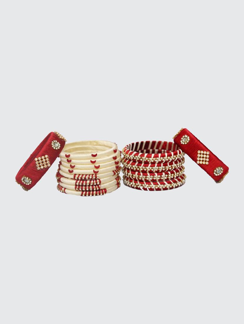 handmade silk thread maroon and off white bangles set of 14 - 18031739 - Standard Image - 2