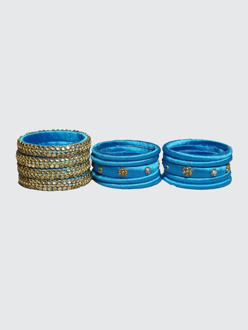 handmade silk thread sky blue bangles set of 14 - 18031742 - Standard Image - 2