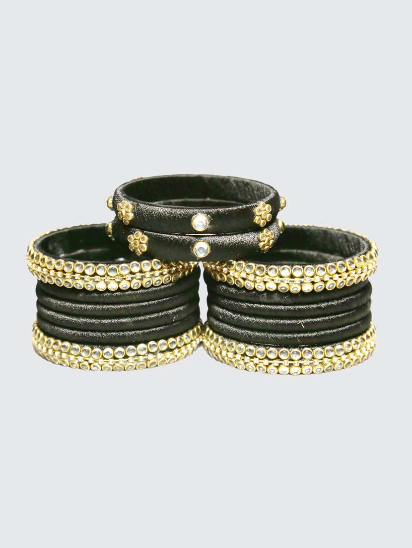 handmade silk thread black bangles set of 14 - 18031743 - Standard Image - 2