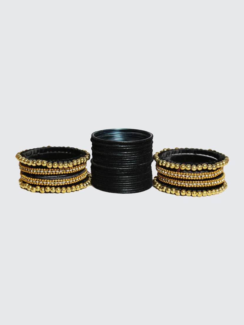 handmade silk thread black bangles set of 32 - 18031750 -  Standard Image - 2