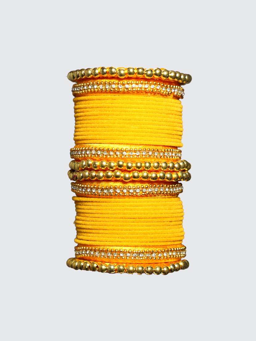 handmade silk thread yellow bangles set of 32 - 18031753 - Zoom Image - 0