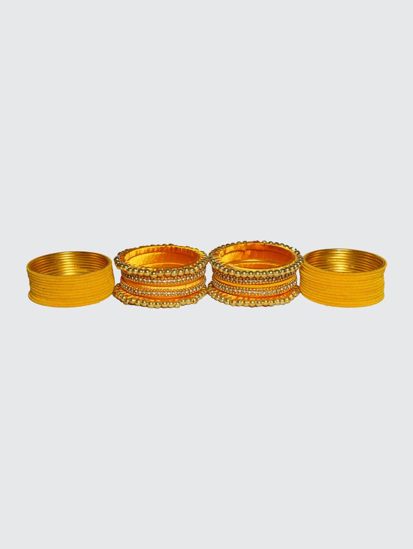 handmade silk thread yellow bangles set of 32 - 18031753 - Standard Image - 2